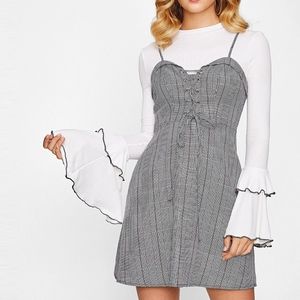 Grommet Lace Front Plaid Cami Dress